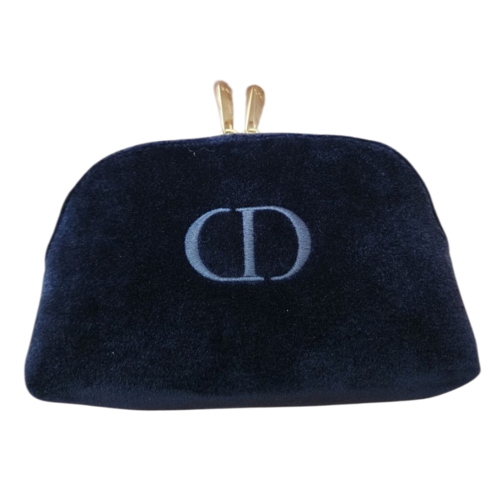 Christian Dior Beauty blue velvet zip makeup cosmetic bag